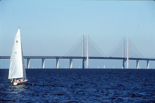 Sailing at Oresund, with the great bridge in the background, Sweden Photo